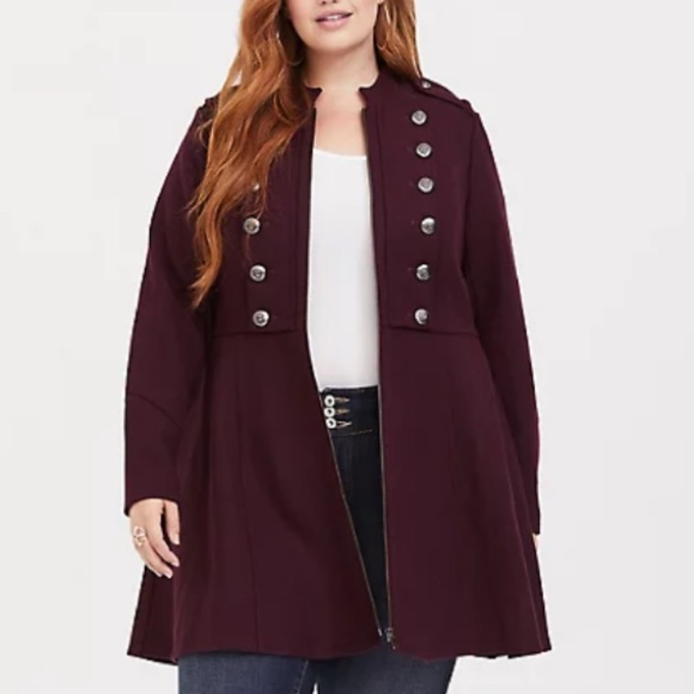 BURGUNDY ZIP MILITARY COAT
